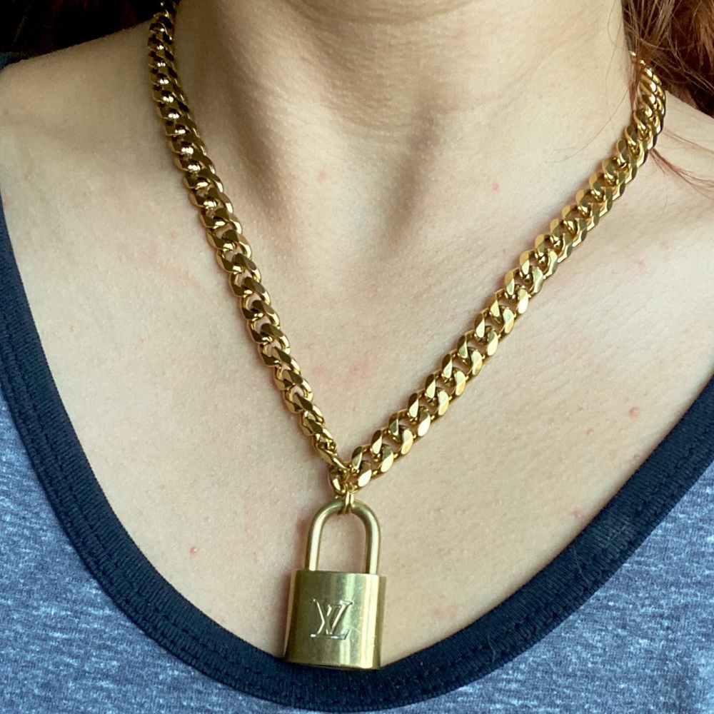 Authentic Louis Vuitton Lock curb chain necklace #322